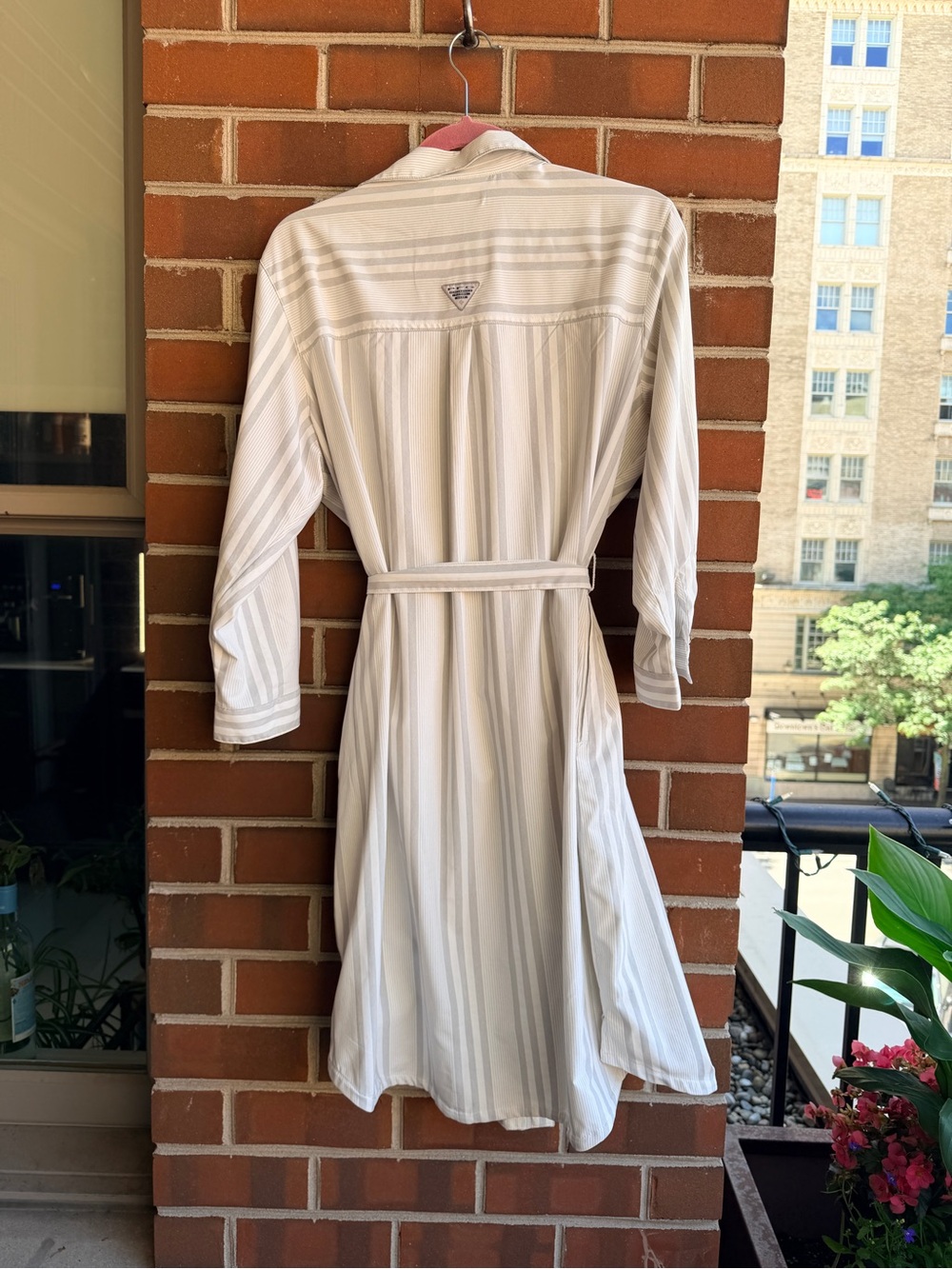 Columbia White and Light Gray Striped Long Sleeve Shirt Dress - Picture 6 of 11